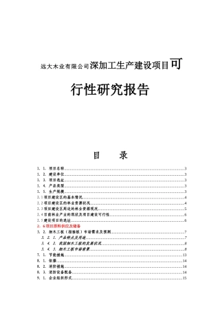 远大木业有限公司深加工生产建设项目可行性研究报告