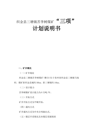 织金县三塘镇苦李树煤矿“三项”计划说明书