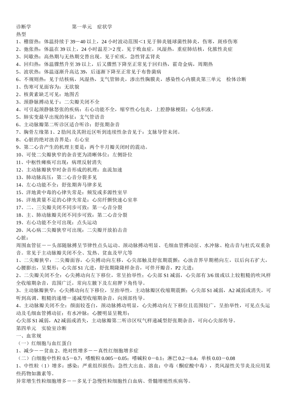 中医内科主治医师考试诊断学基础资料整理测试题_第1页