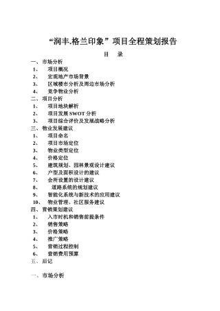 “润丰.格兰印象”项目全程策划报告