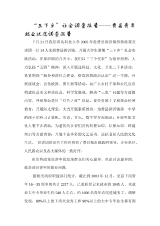 “三下乡”社会调查报告——费县青年就业状况调查报告