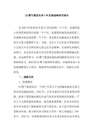 XX燃气集团未来十年发展战略研究报告