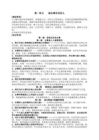 七年级下册政治道德1—4单元复习资料