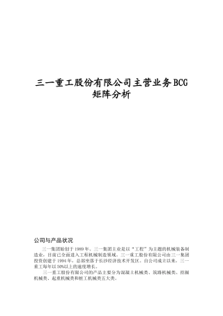 三一重工股份有限公司主营业务BCG矩阵分析