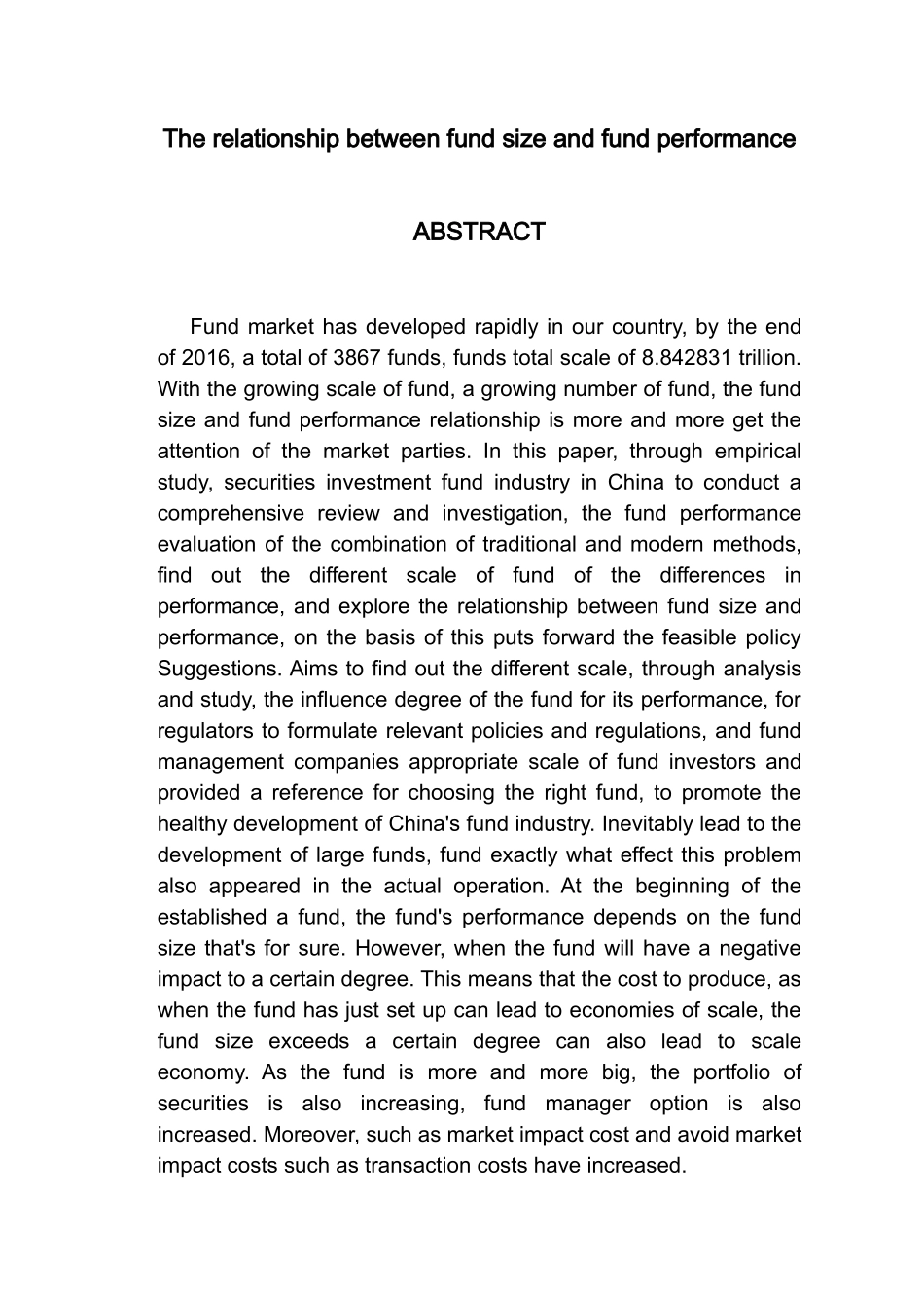 基金规模与基金业绩的关系分析研究  财务会计学专业_第2页