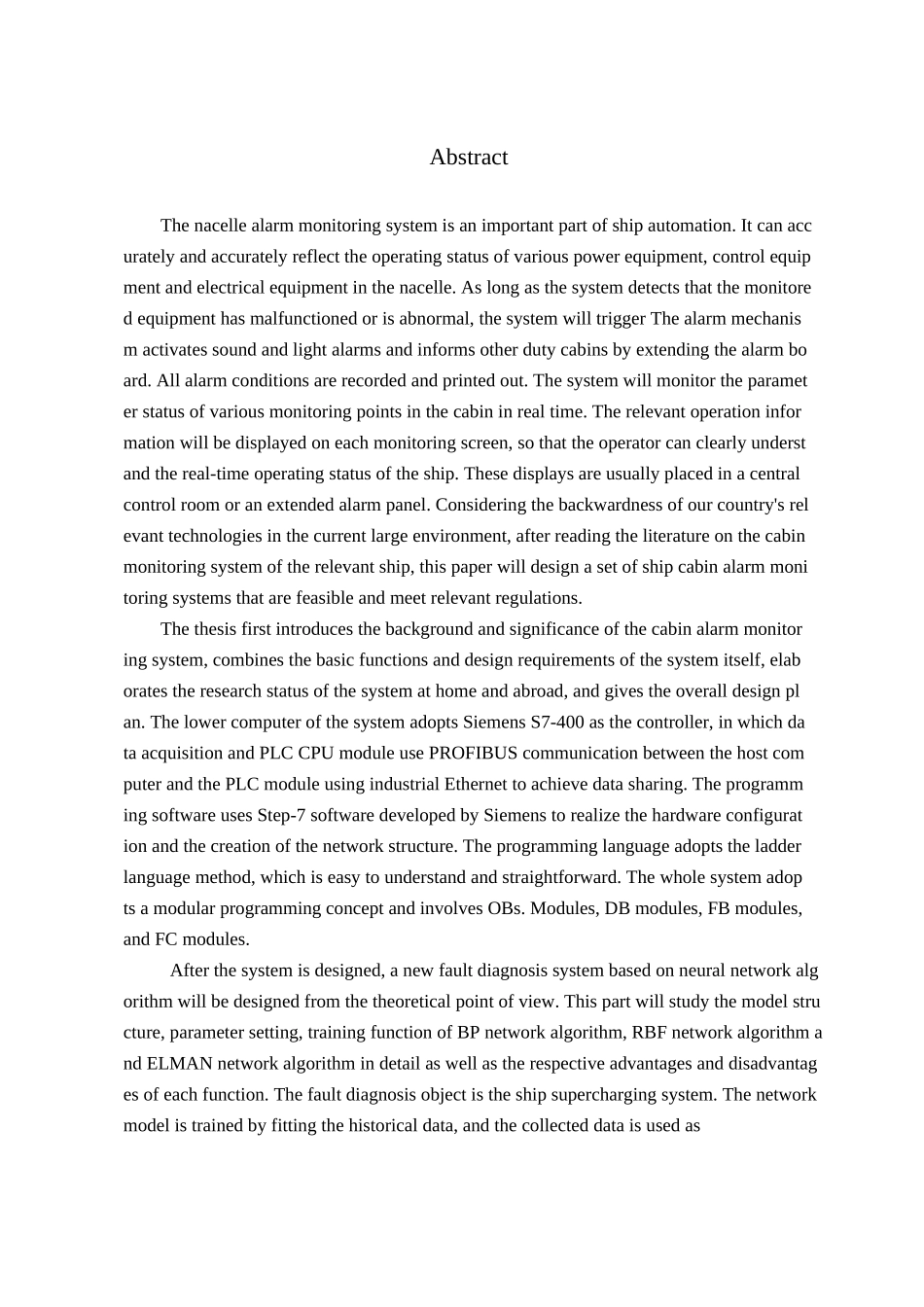 基于 PLC 的机舱报警监控系统的设计与故障诊断分析研究  电气自动化专业_第2页