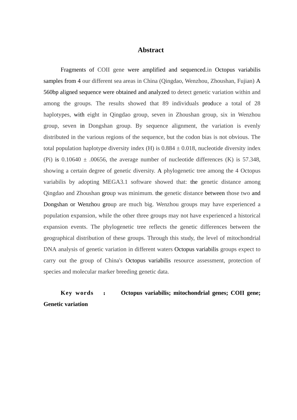 基于COⅡ基因的我国海域4个长蛸群体的遗传变异分析研究 计算机科学与技术专业_第3页