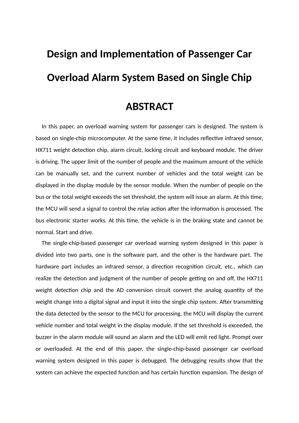 基于单机片的客车超载警报系统的设计与实现分析研究  电子信息工程管理专业_第2页