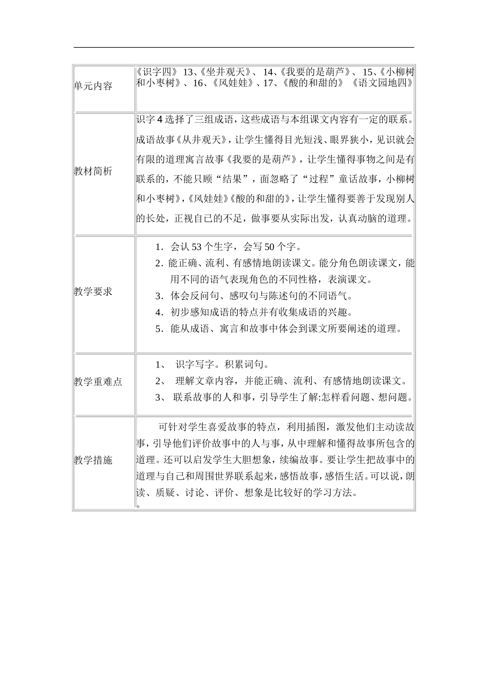 二年级语文上册第四单元教学计划_第2页