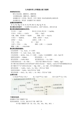 九年级科学上学期重点复习提纲