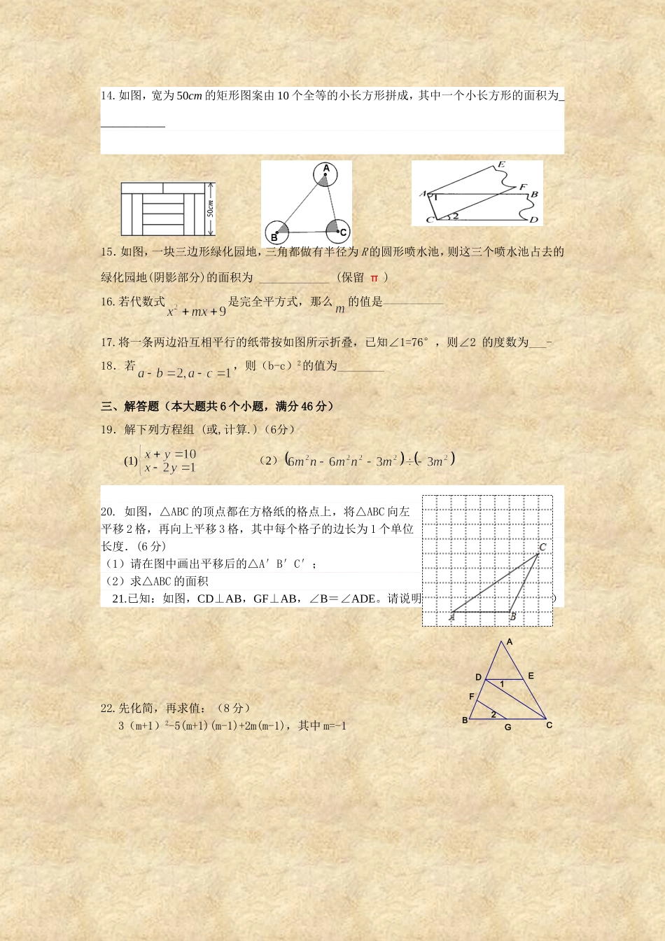 乐清育英学校七年级（下）数学期中试卷（普）_第2页