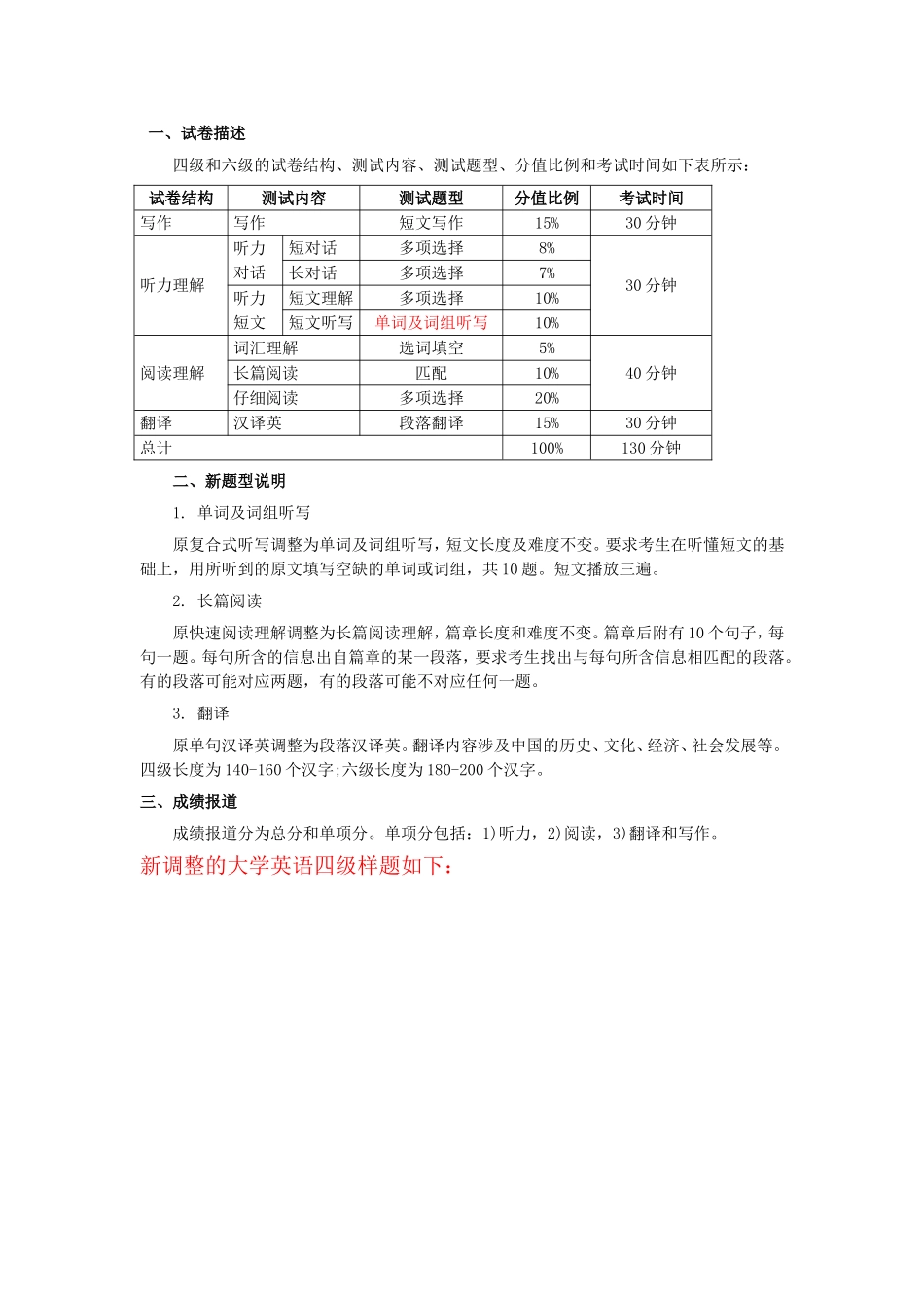 四级和六级的试卷结构和测试题_第1页
