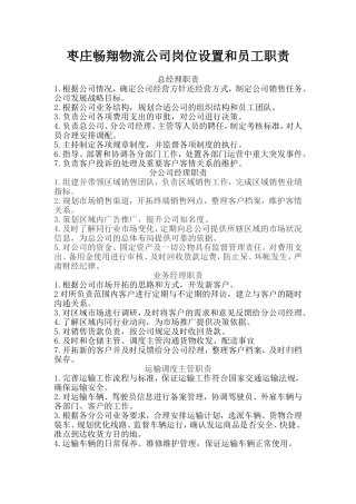 枣庄畅翔物流公司岗位设置和员工职责