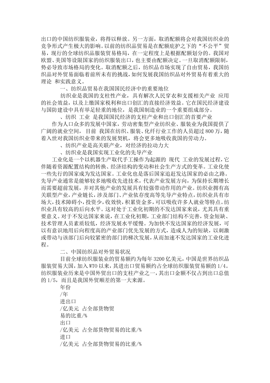 中国纺织品对外贸易浅析分析研究 国际贸易专业_第2页