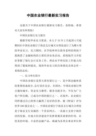 中国农业银行最新实习报告