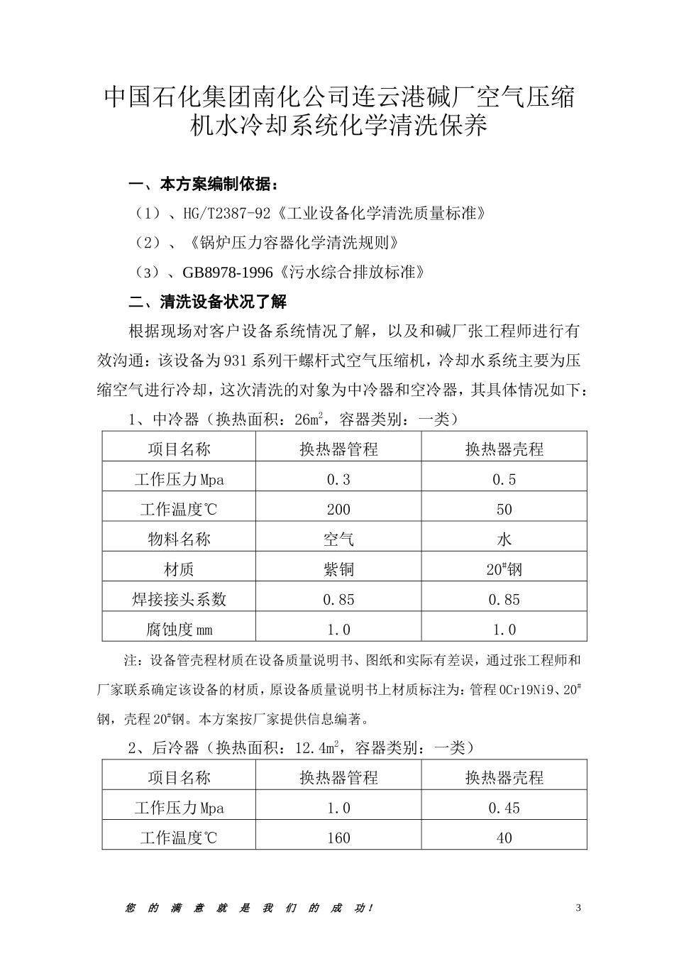 中国石化集团南化公司连云港碱厂空气压缩机水冷却系统化学清洗保养工程实施方案_第3页