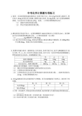 中考化学计算题专项练习