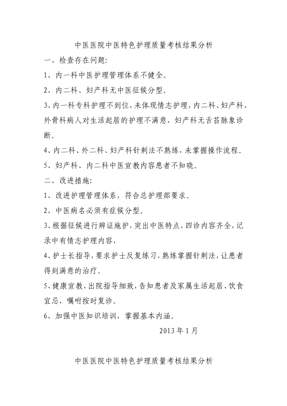 中医医院中医特色护理质量考核结果分析_第1页