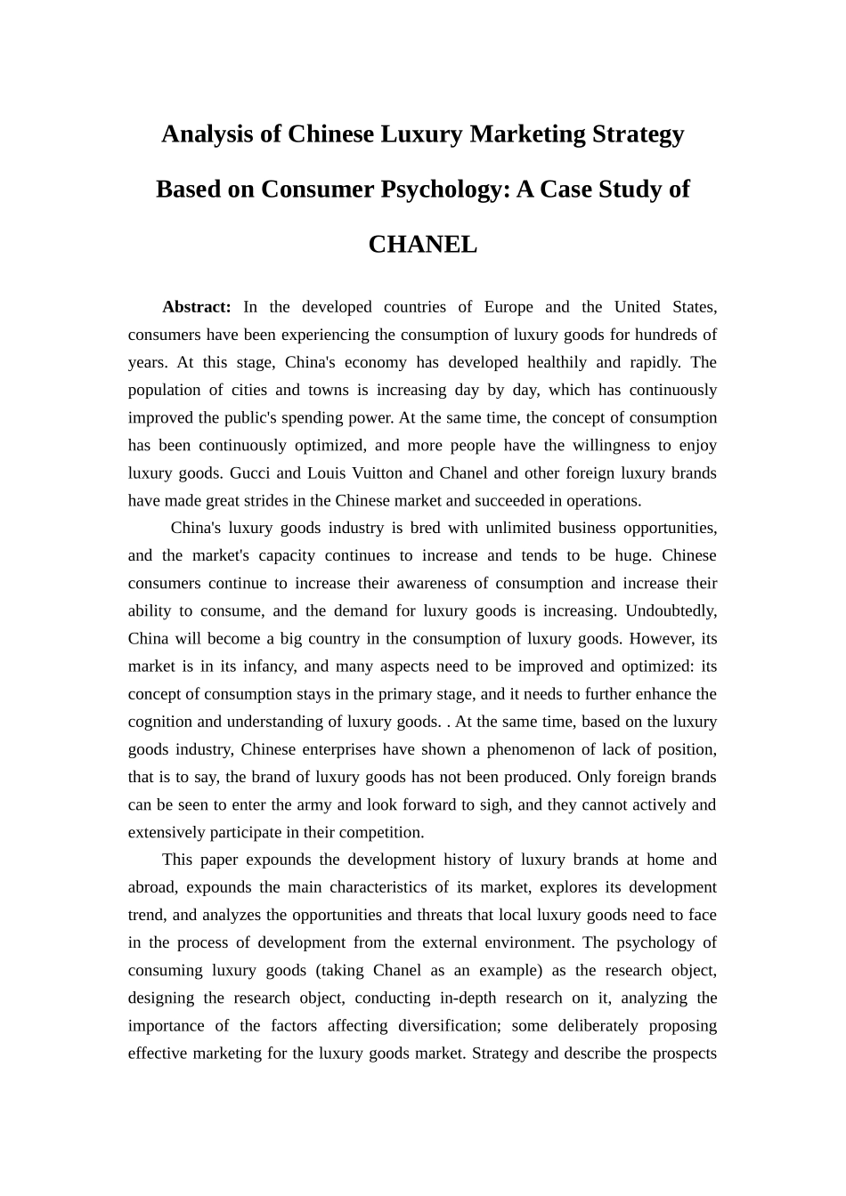 基于消费者心理的中国奢侈品营销策略分析研究——以CHANEL为例   应用心理学专业_第2页