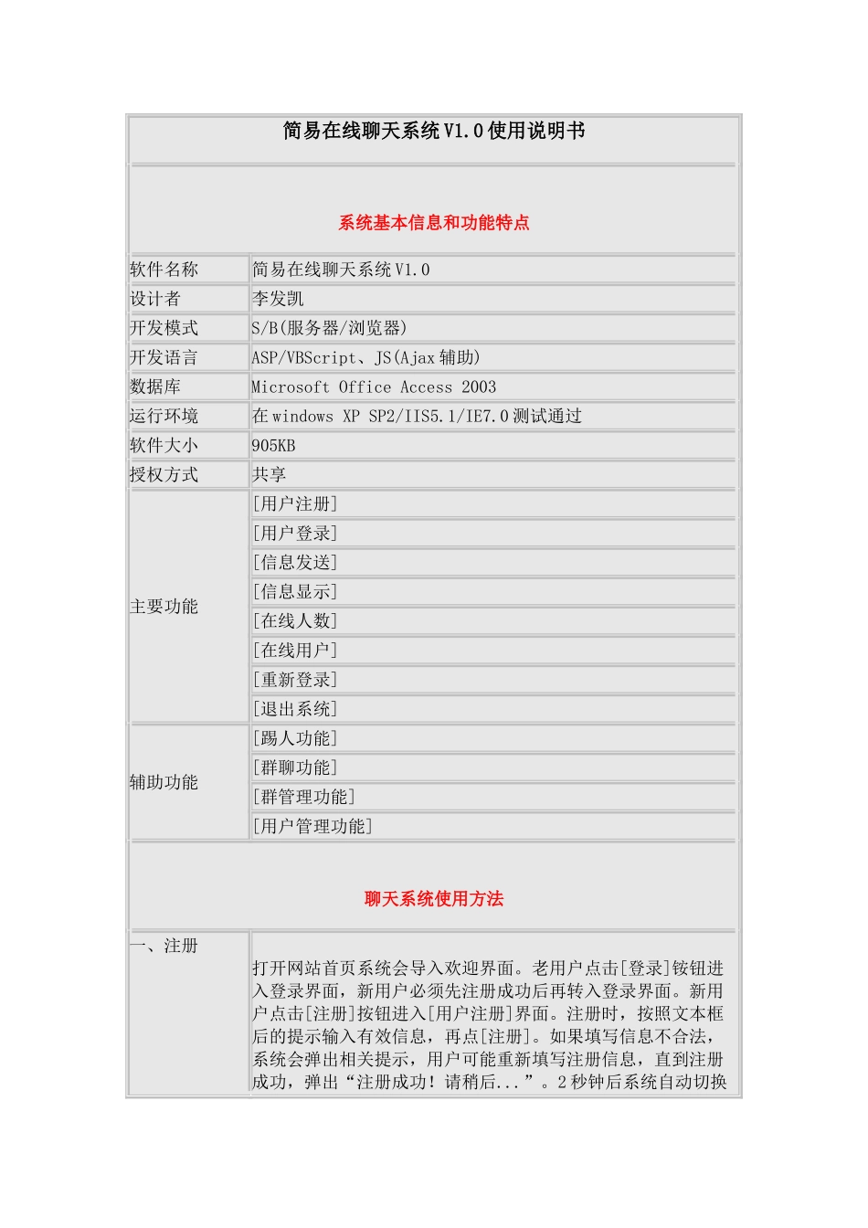 简易在线聊天系统V1.0使用说明书_第1页