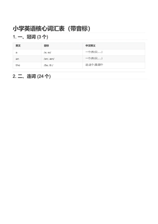 小学英语核心词汇表（带音标）