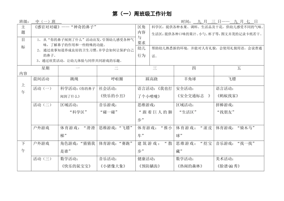 《感官对对碰》——“神奇的鼻子”周工作计划_第1页