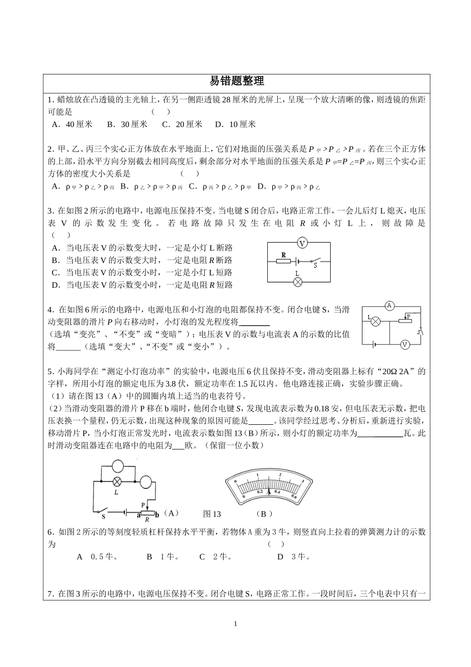 蜡烛放在凸透镜的主光轴测试题_第1页