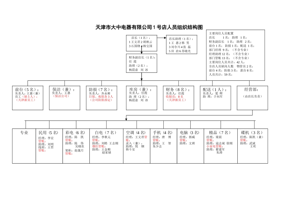天津市大中电器有限公司1号店人员组织结构图_第1页