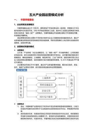 五大产业园运营模式分析