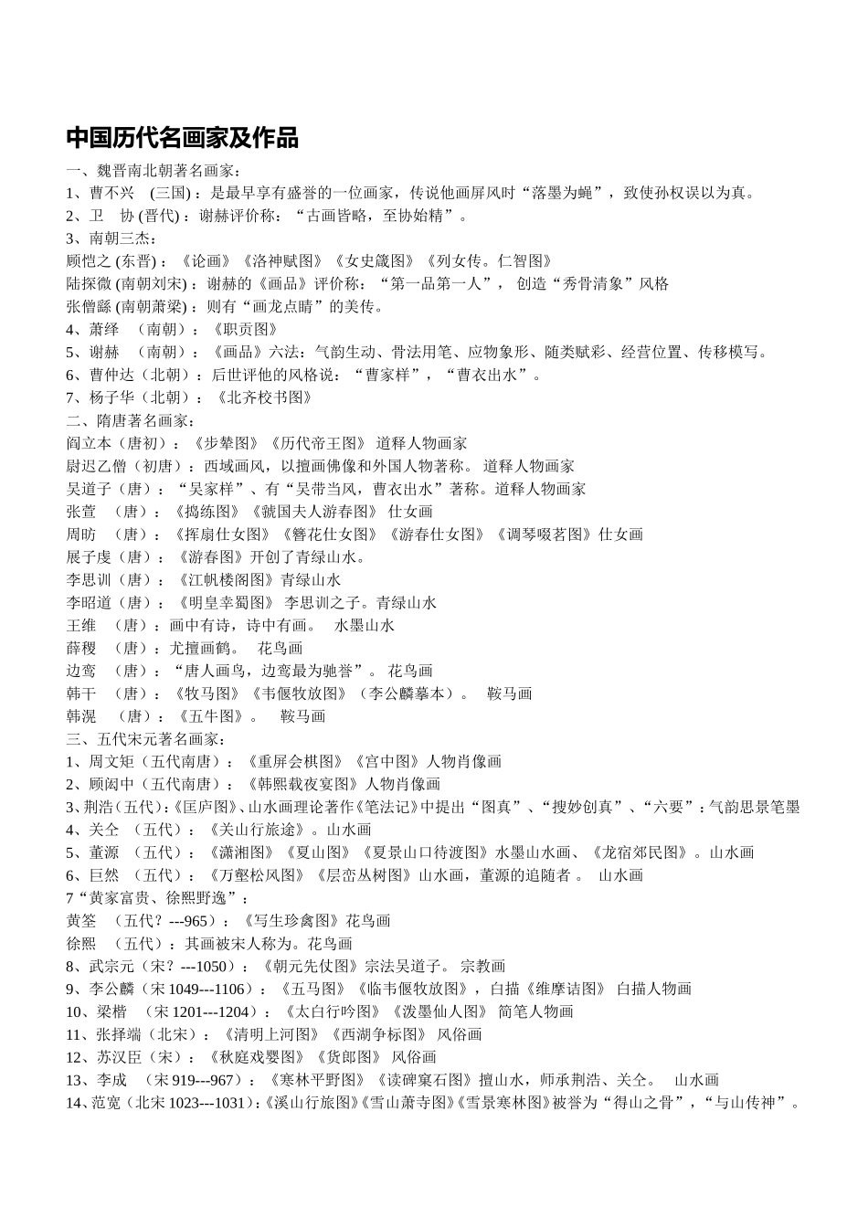 中国历代名画家及作品_第1页