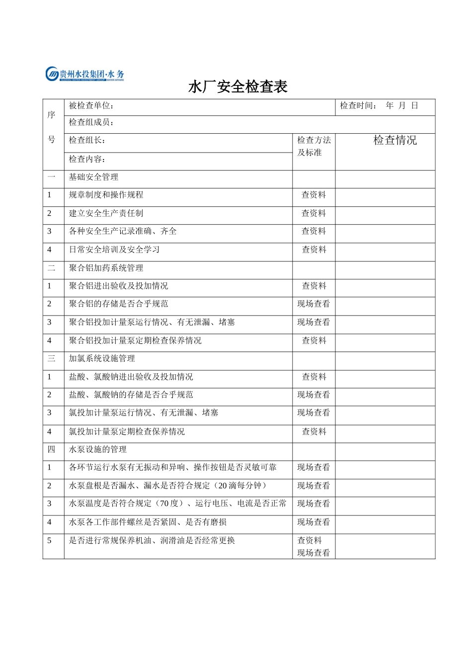 自来水厂安全检查表_第1页