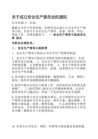关于公司成立安全生产委员会文件
