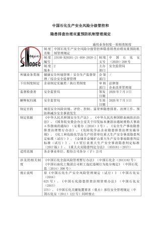 1-中国石化生产安全风险分级管控和名称隐患排查治理双重预防机制管理规定