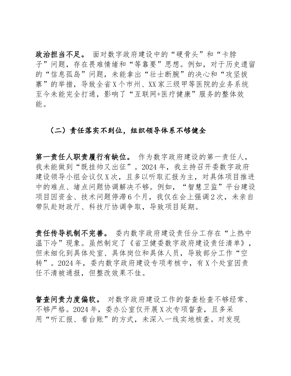 2025年卫健委主任关于数字政府建设巡察整改对照检查材料（含问题清单与整改措施）_第3页
