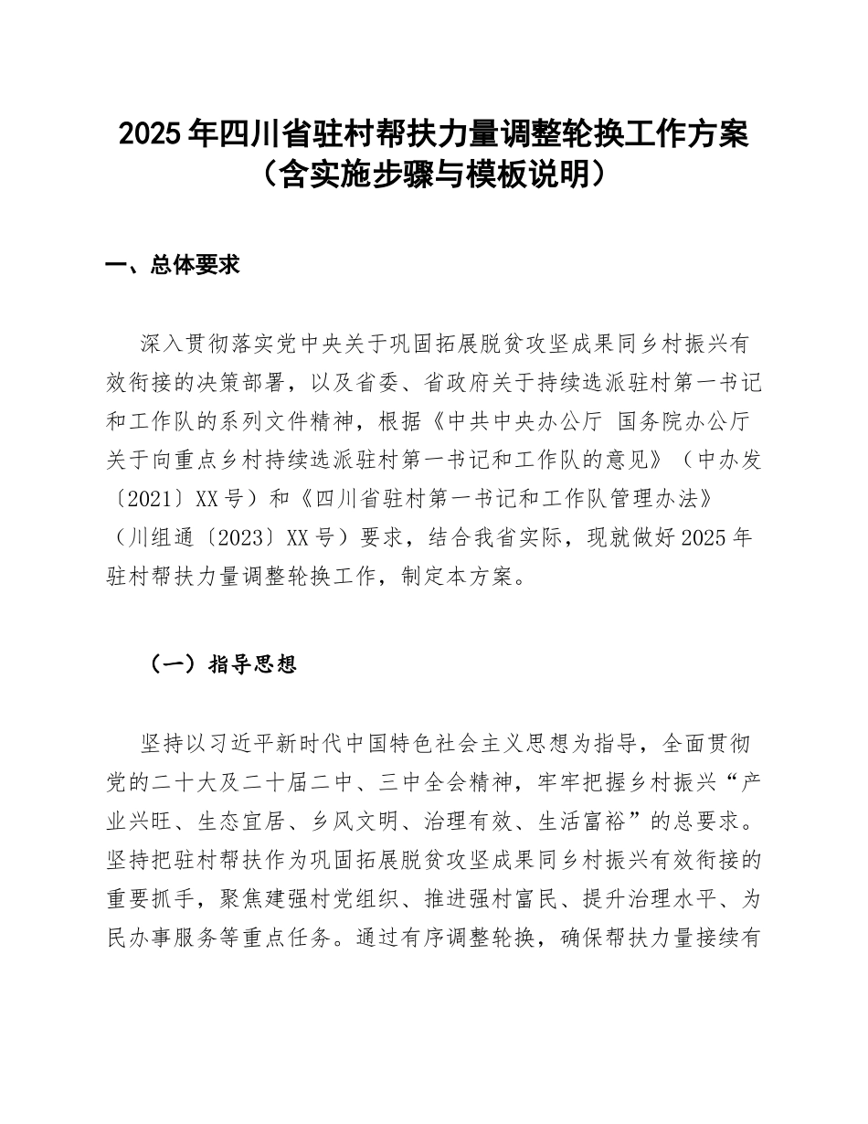 2025年四川省驻村帮扶力量调整轮换工作方案（含实施步骤与模板说明）_第1页