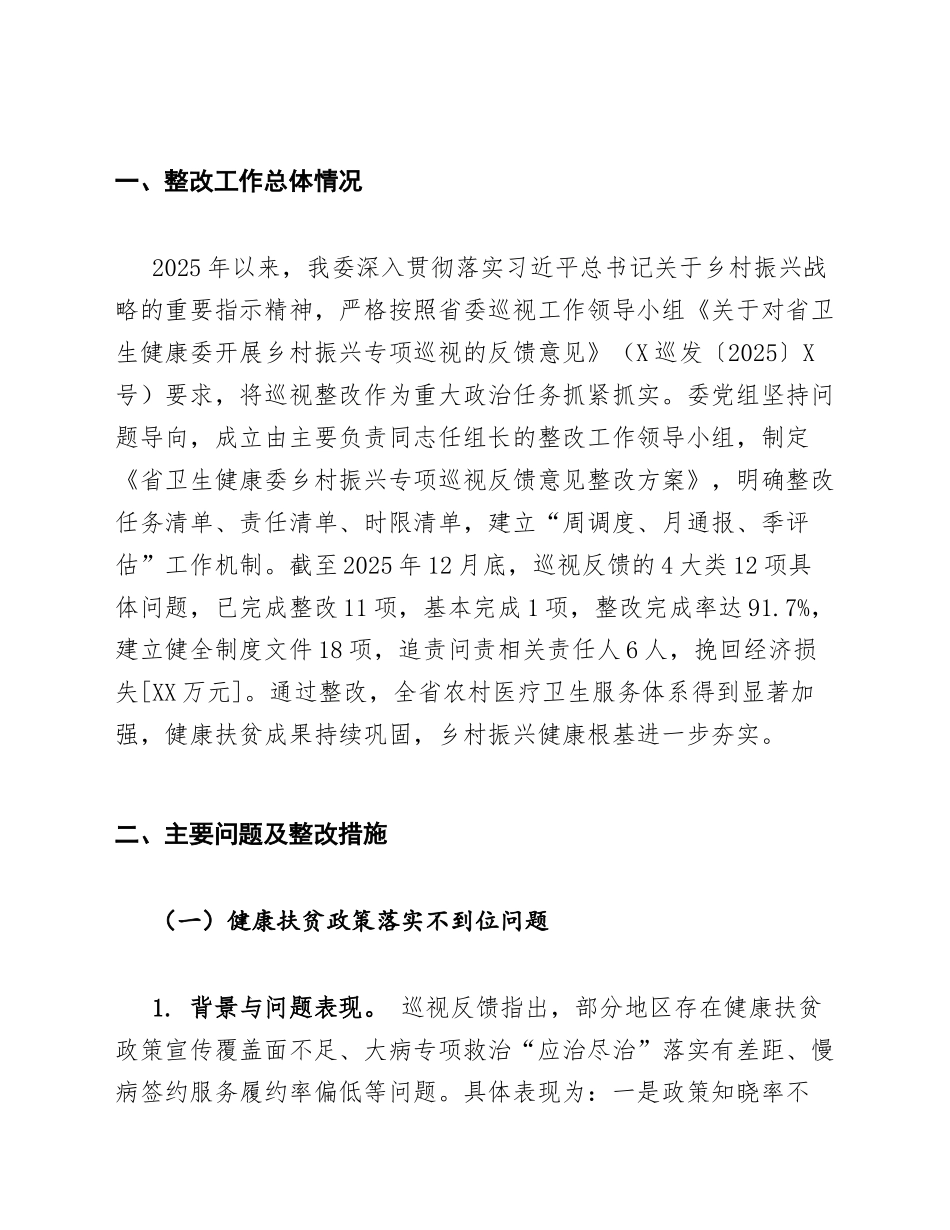 2025年卫健委乡村振兴专项巡视整改情况报告（含整改台账模板）_第2页