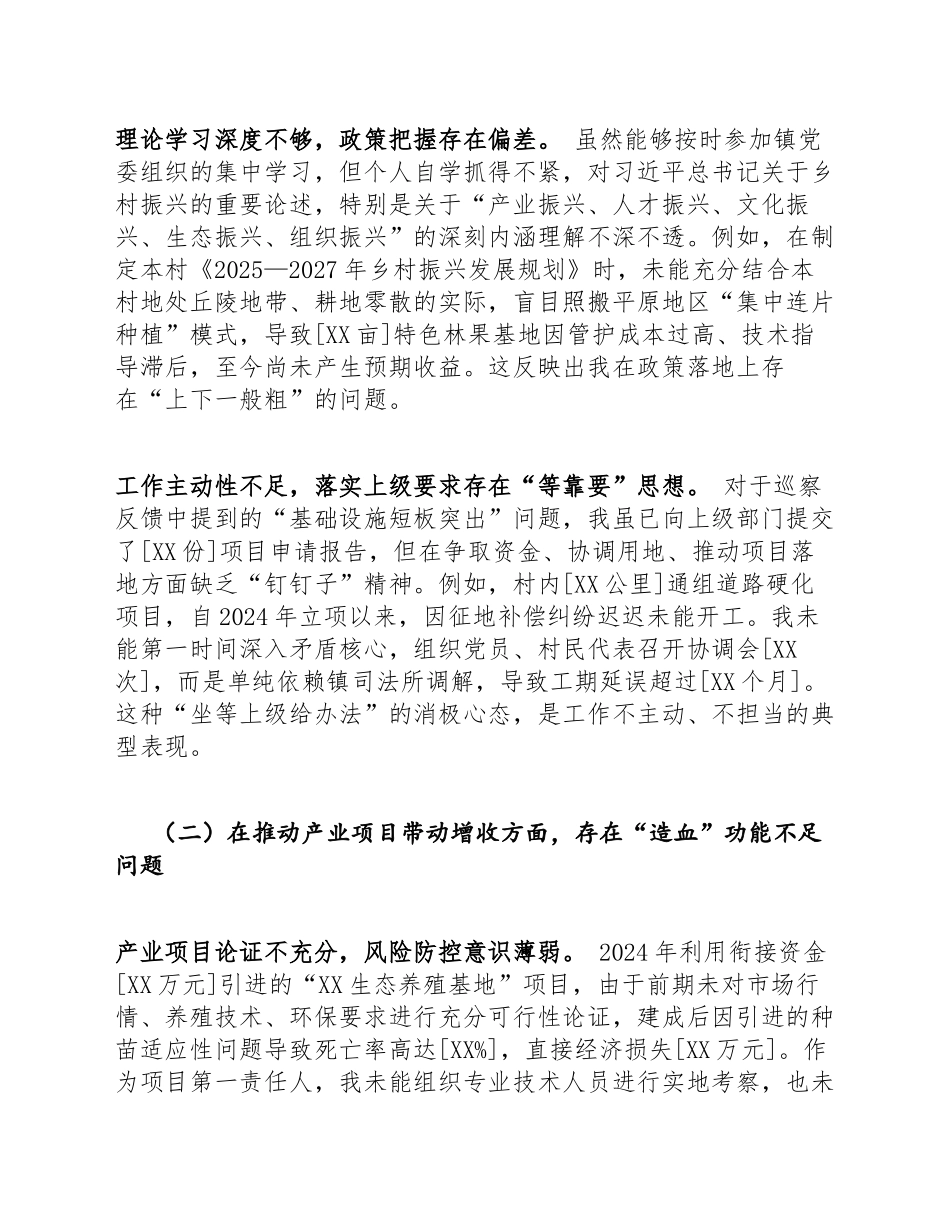 2026年驻村第一书记乡村振兴巡察整改专题对照检查剖析材料（含问题清单及整改措施）_第3页