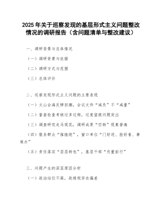 2025年关于巡察发现的基层问题整改情况的调研报告（含问题清单与整改建议）