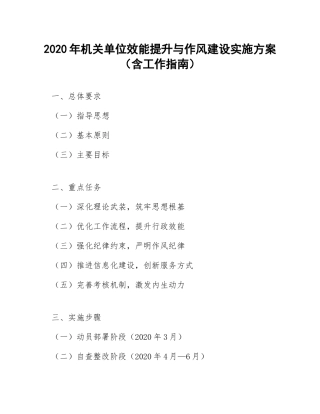 2020年机关单位效能提升与作风建设实施方案（含工作指南）