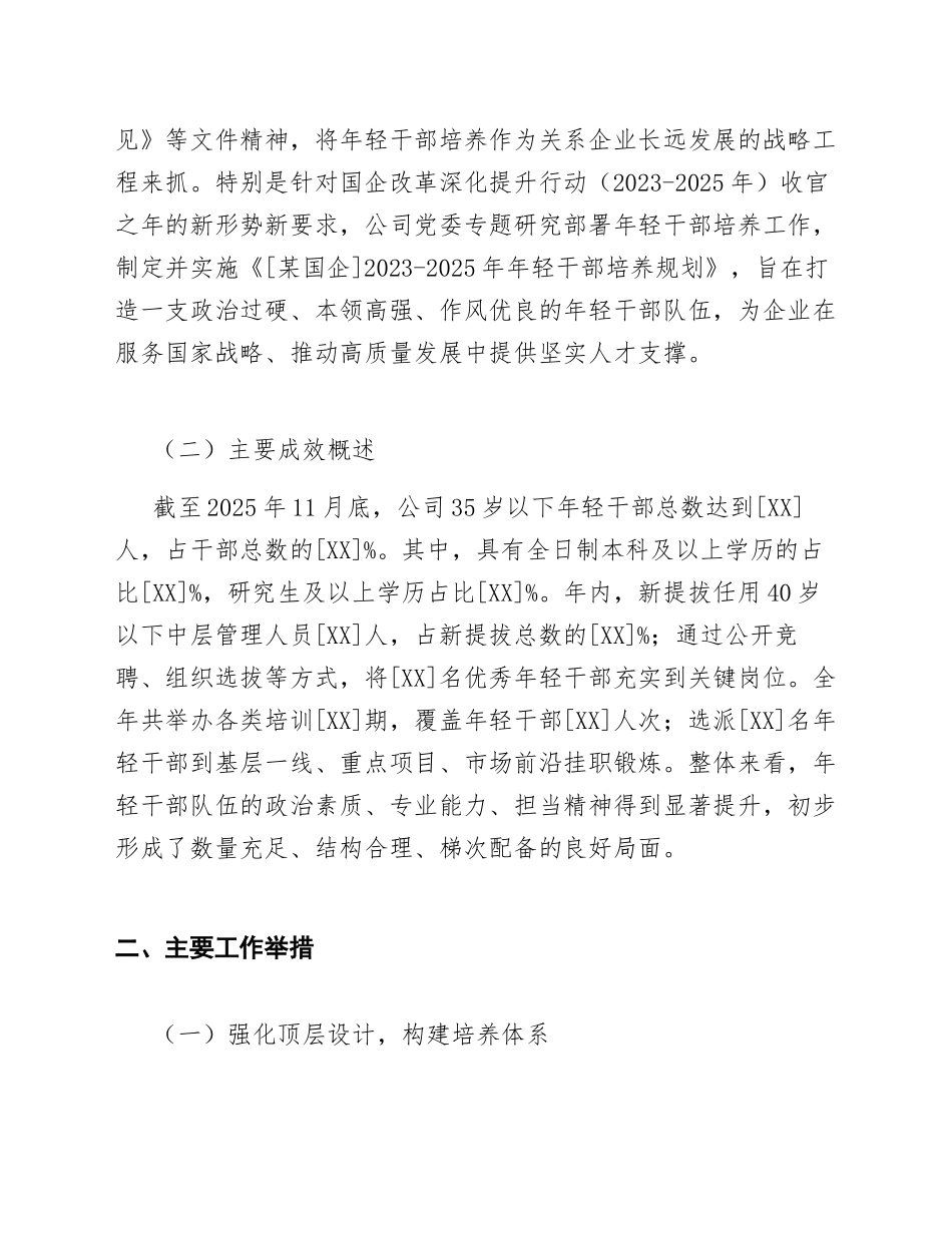 2025年国有企业年轻干部培养工作总结（含问题剖析与改进方案）_第3页