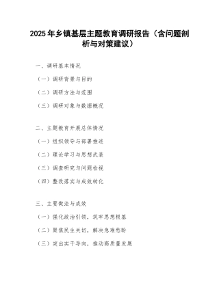 2025年乡镇基层主题教育调研报告（含问题剖析与对策建议）