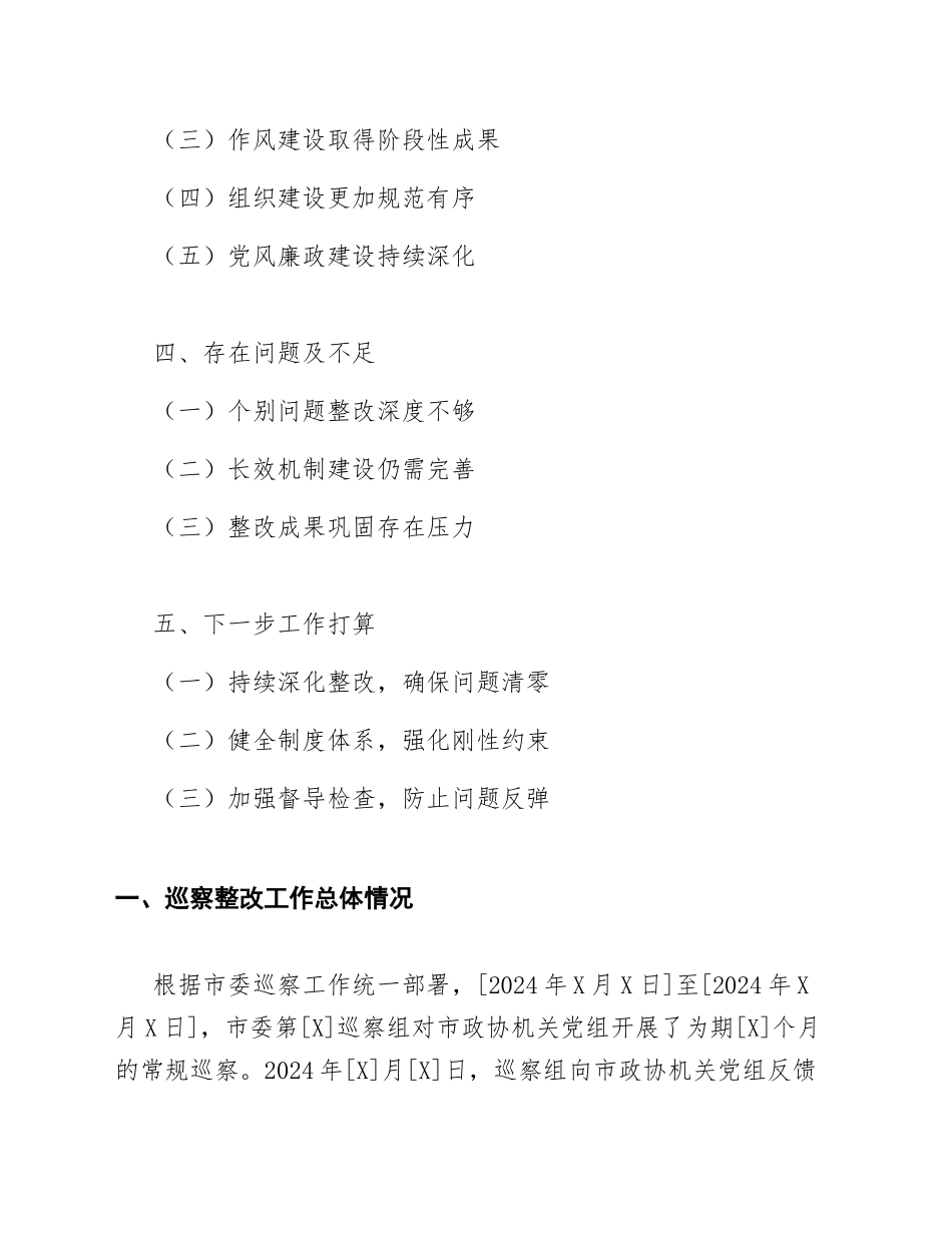 2025年政协机关巡察整改情况报告（含问题清单与整改台账模板）_第2页