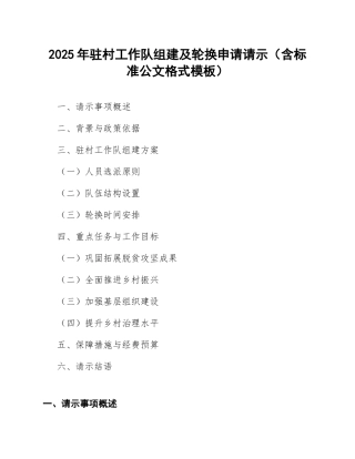 2025年驻村工作队组建及轮换申请请示（含标准公文格式模板）