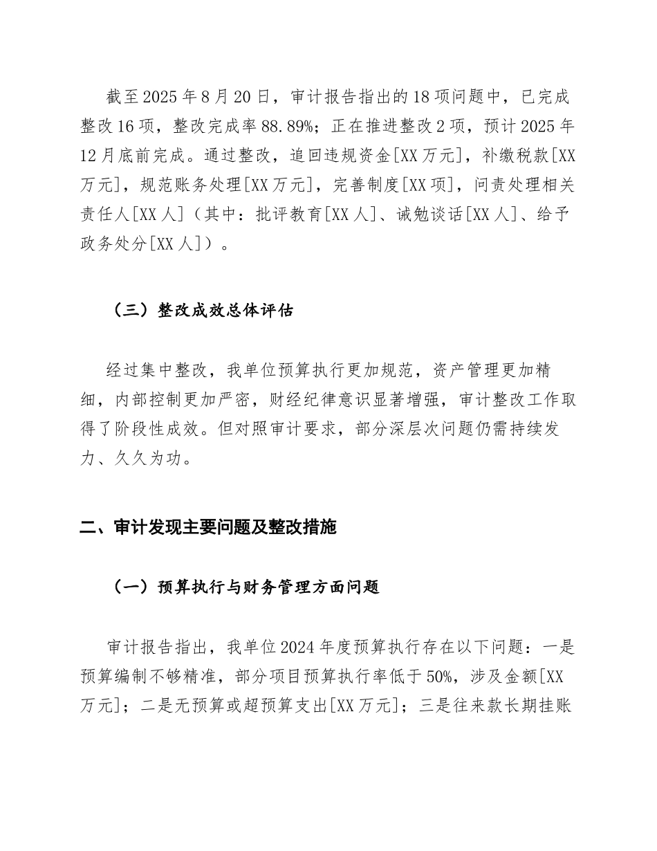 2025年XX机关单位审计整改情况报告（含问题清单与整改台账模板）_第3页