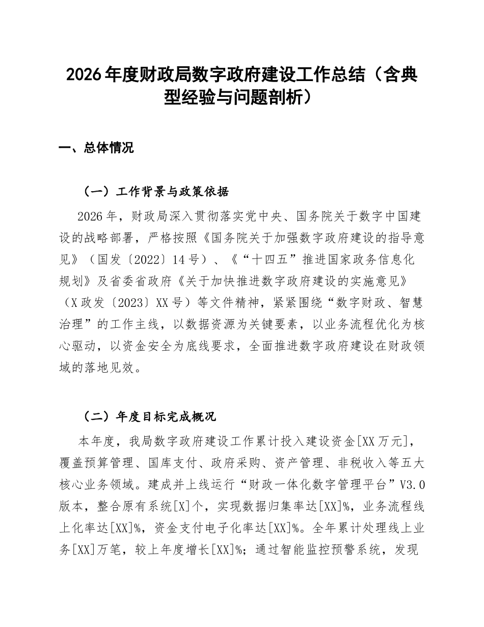 2026年度财政局数字政府建设工作总结（含典型经验与问题剖析）_第1页