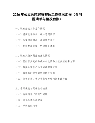 2026年公立医院巡察整改工作情况汇报（含问题清单与整改台账）
