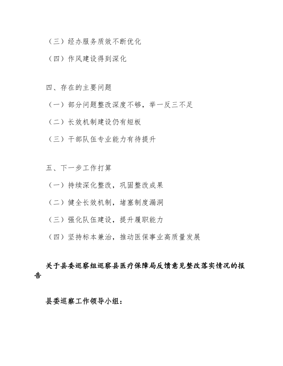 2026年关于县委巡察组巡察县医疗保障局反馈意见整改落实情况的报告（含问题清单及整改台账）_第2页