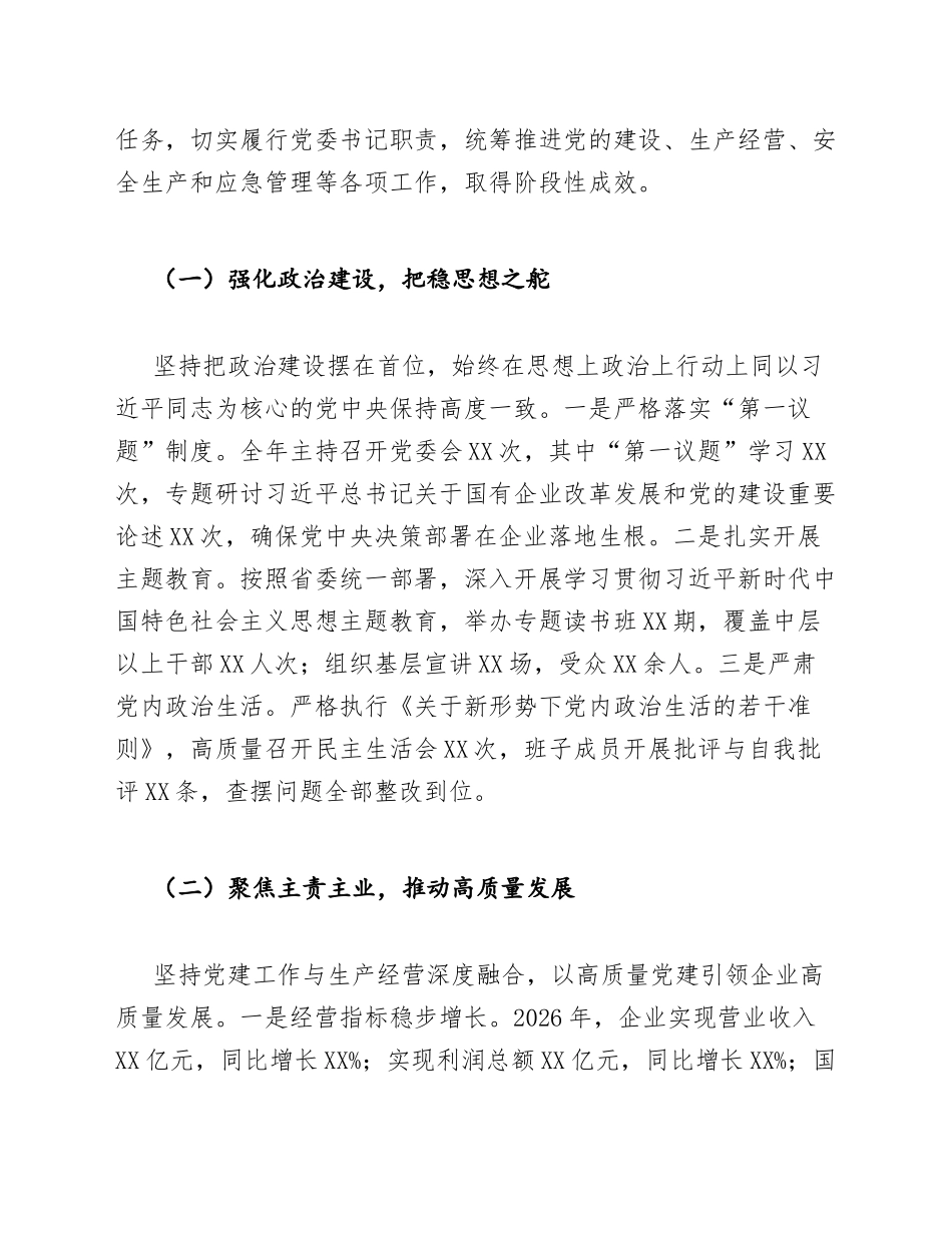 2026年国有企业党委书记述职述责述廉报告（含应急管理专题）_第3页