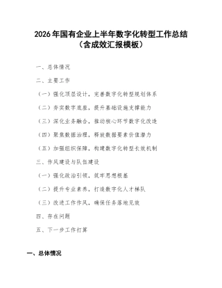 2026年国有企业上半年数字化转型工作总结（含成效汇报模板）