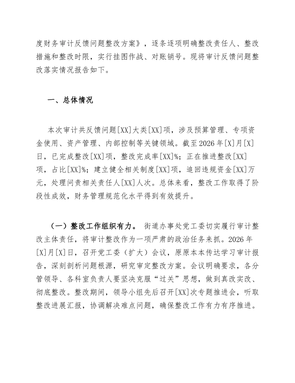 2026年街道办事处财务审计反馈问题整改情况报告（含整改台账模板）_第2页